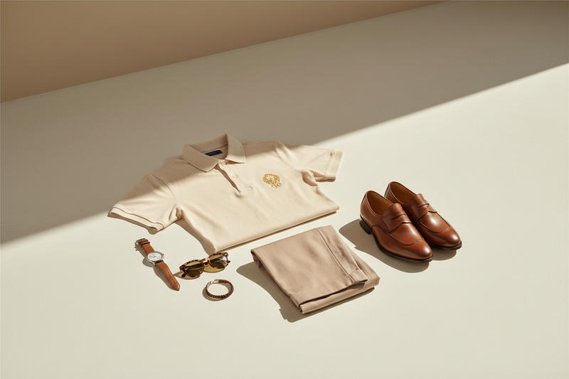 Embroidered polo shirt styled with chinos and loafers - SaneShoppe style guide