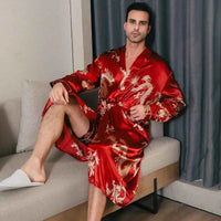 Men's Spring Autumn Silk Thin Style Oversized Long Sleeved Bathrobes