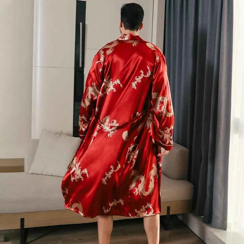Men's Spring Autumn Silk Thin Style Oversized Long Sleeved Bathrobes