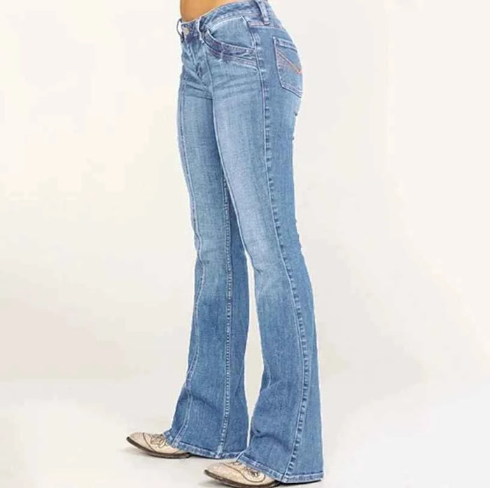 Women's Retro Washed Low Waisted Flared Jeans Casual Wide-leg Pants Female Denim Street Bottoms