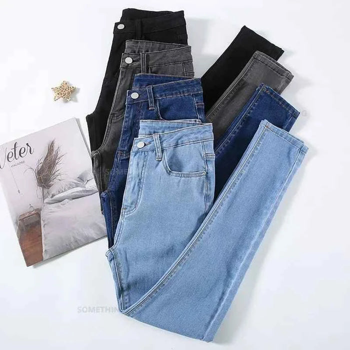 Stretch Denim Skinny Jeans for Women Hip Lift Casual Slim Fit Trousers in Black Gray Blue