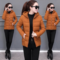SaneShoppe - Women's Lightweight Down Cotton Hooded Jacket Warm Loose Short Outerwear
