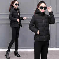 SaneShoppe - Women's Lightweight Down Cotton Hooded Jacket Warm Loose Short Outerwear