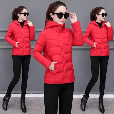 SaneShoppe - Women's Lightweight Down Cotton Hooded Jacket Warm Loose Short Outerwear