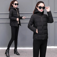 SaneShoppe - Women's Lightweight Down Cotton Hooded Jacket Warm Loose Short Outerwear