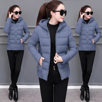 SaneShoppe - Women's Lightweight Down Cotton Hooded Jacket Warm Loose Short Outerwear