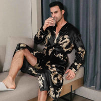 Men's Spring Autumn Silk Thin Style Oversized Long Sleeved Bathrobes