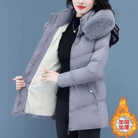 SaneShoppe - High - Grade Ladies Down Cotton - Padded Jacket Medium Long Warm Coat for Winter 2024 Plus Size Available with Velvet Lining