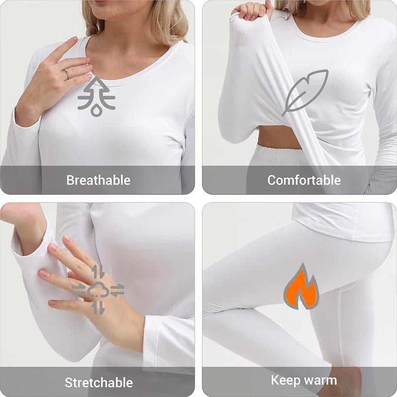 SaneShoppe Women's Fleece Lined Thermal Underwear Set Soft Top Bottom 2 Pieces.