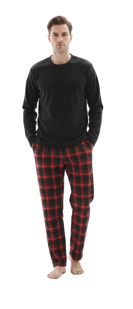 Men's Thermal Fleece Lounge Set with Cozy Check Cotton Pants