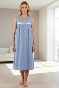 Round Neck Sleeveless Nightdress 110cm in Bleach Denim and Red Violet