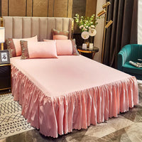 Non-slip Bed Skirt Ruffled Mattress Cover Solid Color Bedspread 1pcs Bedroom Bed Cover