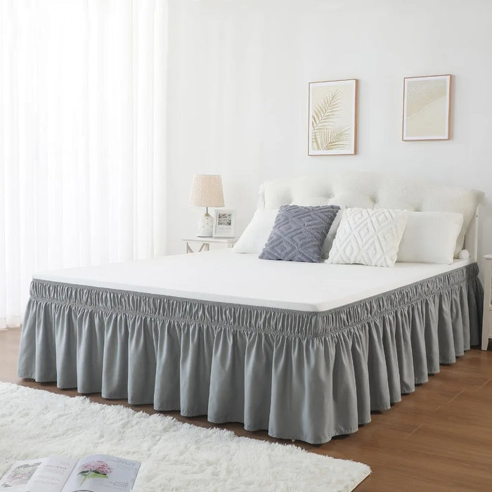 Bed Skirt Ruffles Wrap Around Style Elastic Washable Bed Dust Cover Solid Color Bed Protector for Hotels