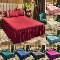 Non-slip Bed Skirt Ruffled Mattress Cover Solid Color Bedspread 1pcs Bedroom Bed Cover