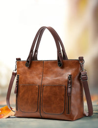 Women's Retro PU Leather Handbag Large Capacity Crossbody Tote Fashionable Shoulder Purse