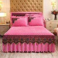 European Luxury Quilted Bed Skirt - Thicken Velvet King Size Winter Bedspread