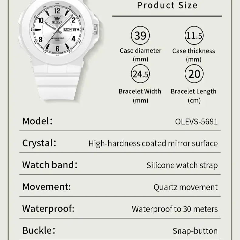 OLEVS Quartz Sports Watch - Digital Simplicity Men's Waterproof Silicone Strap Watch with High Hardness Glass