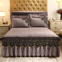 European Luxury Quilted Bed Skirt - Thicken Velvet King Size Winter Bedspread