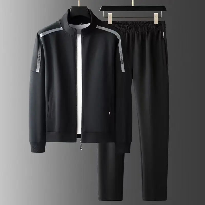 Men's Cotton Sports Suit Set – Stylish Stand Collar Sweatshirt and Casual Cardigan Pants