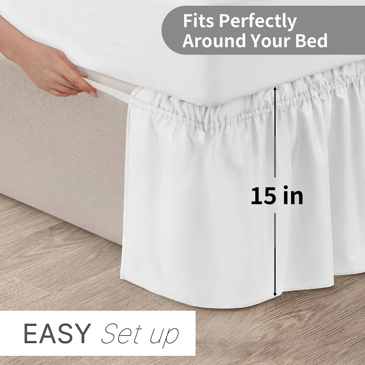 Adjustable Bed Skirt - Elastic Wrap Around, Wrinkle Free & Fade Resistant, Full Size for Women, Men, Kids & Teens Bedding