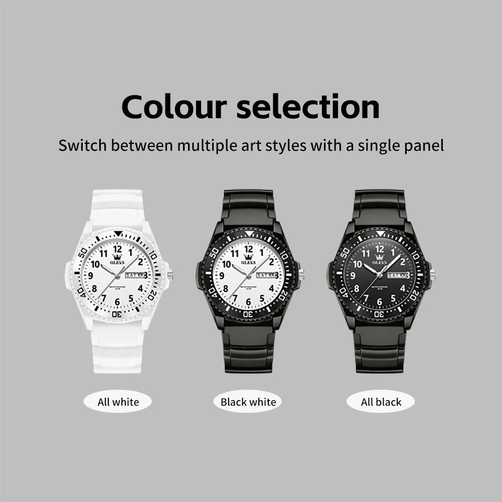 OLEVS 2703 Quartz Movement Watch with Dual Calendar Display, Silicone Strap, 30m Waterproof for Students
