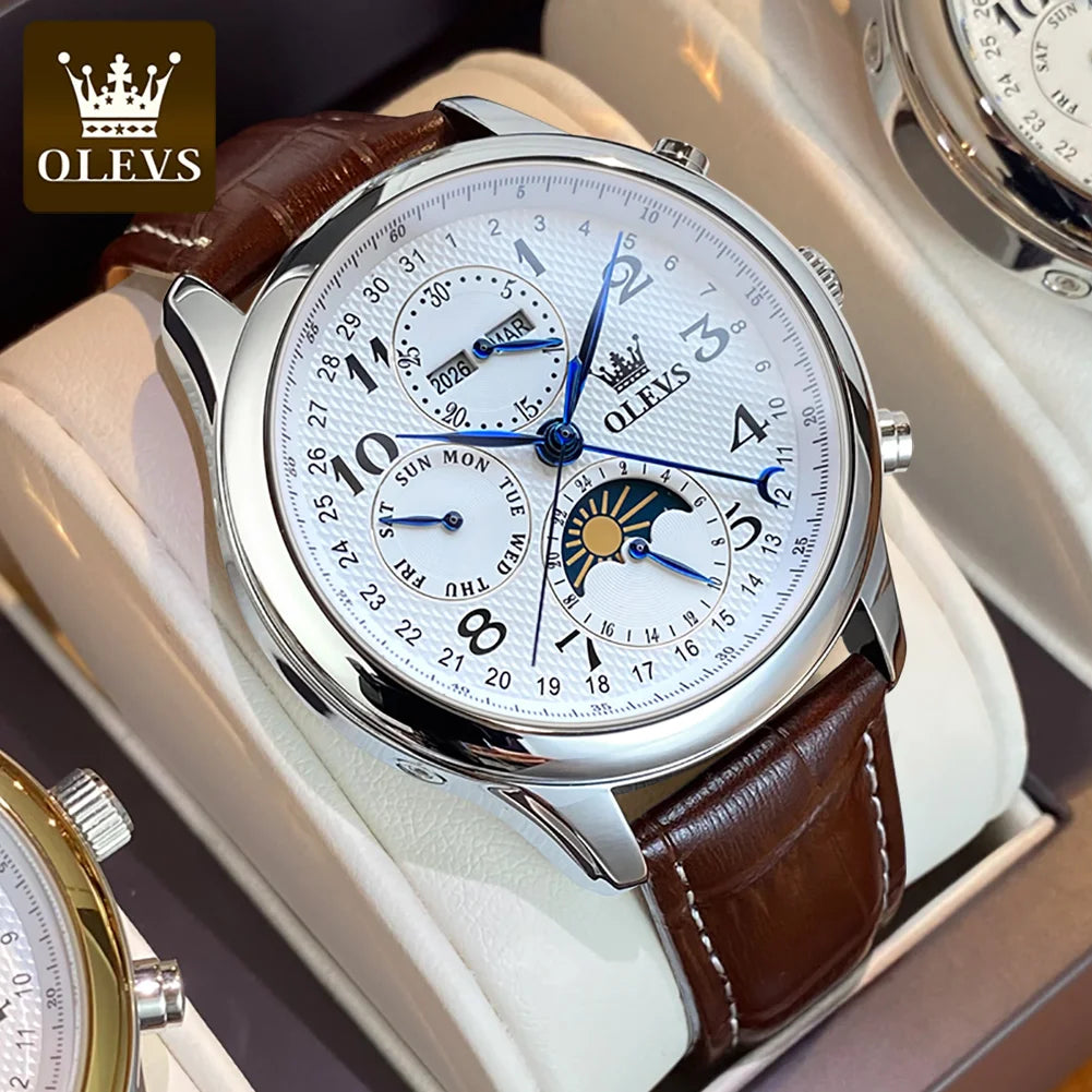OLEVS Luxury Men Mechanical Watch - Original Digital Moon Phase Waterproof Chronograph Sports Watch