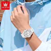 OLEVS 2703 Simple Quartz Movement Watch Dual Calendar Dispaly Silicone Strap Digital Scale 30m Waterproof Brand Student Watch