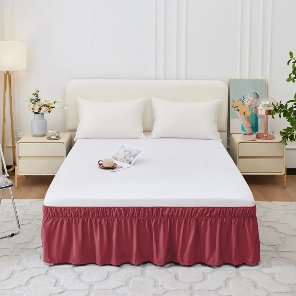 Bed Skirt Ruffles Wrap Around Style Elastic Washable Bed Dust Cover Solid Color Bed Protector for Hotels