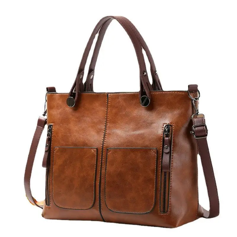 Women's Retro PU Leather Handbag Large Capacity Crossbody Tote Fashionable Shoulder Purse