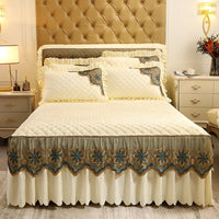 European Luxury Quilted Bed Skirt - Thicken Velvet King Size Winter Bedspread