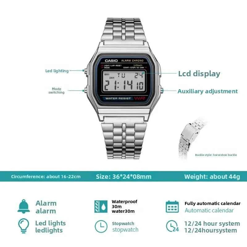 Casio A158WA-1D Retro Classic Small Square Multifunctional Sports Watch LED Digital Display Waterproof Electronic Wristwatch