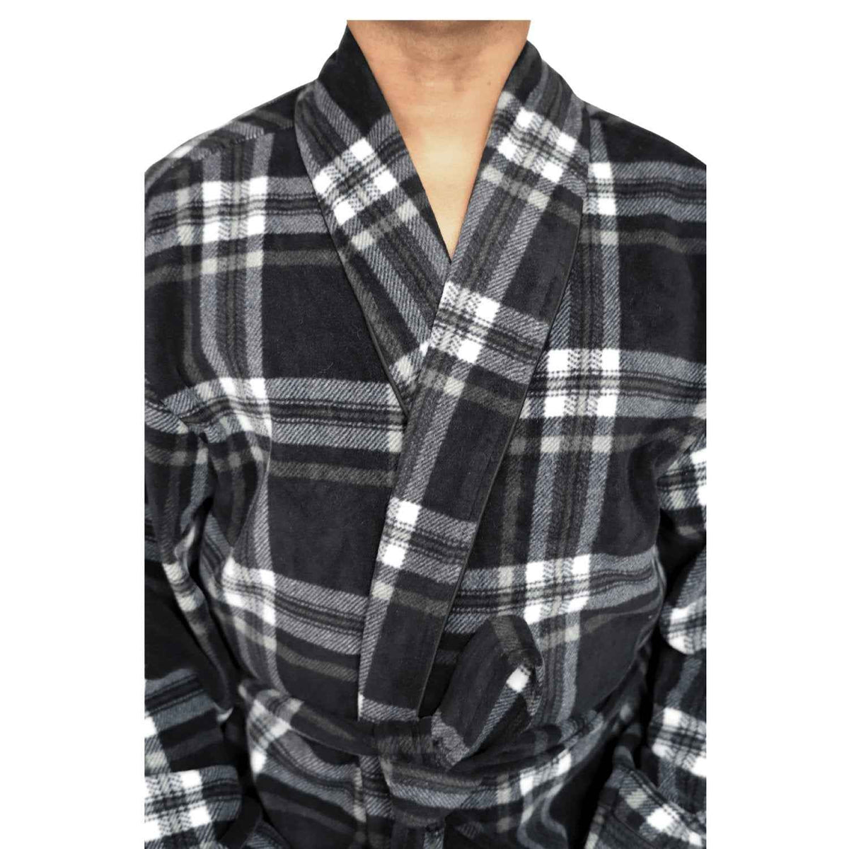 Men's Fleece Dressing Gown - Soft Warm Checkered Pattern