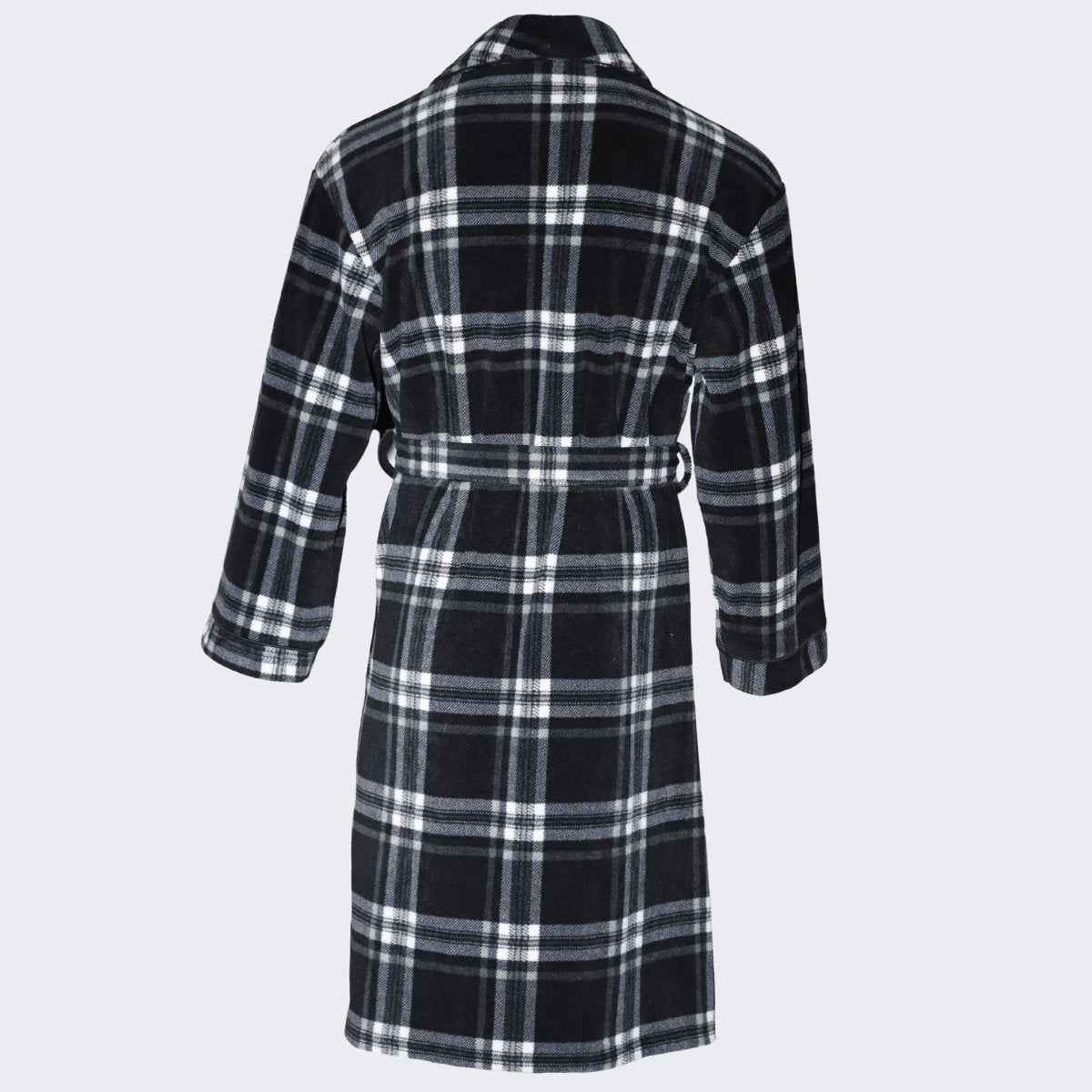 Men's Fleece Dressing Gown - Soft Warm Checkered Pattern