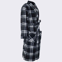 Men's Fleece Dressing Gown - Soft Warm Checkered Pattern