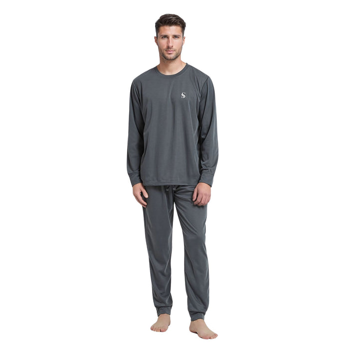 SaneShoppe - Men's Dark Grey Loungewear Set with Long Sleeve Pyjamas