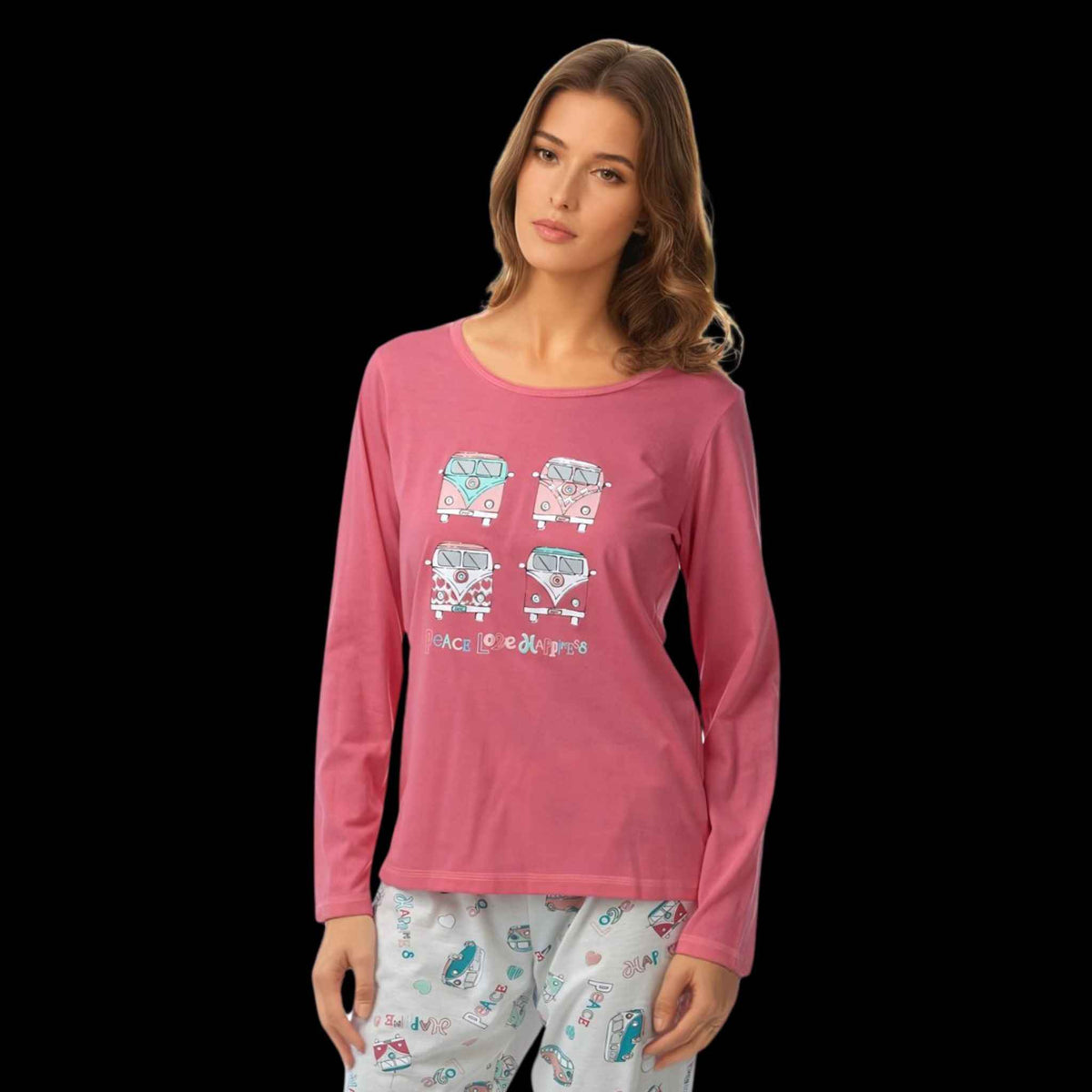 Women's Pyjamas Long Sleeved Loungewear Nightwear in blue and coral - SaneShoppe