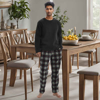 Men's Long Sleeve Thermal Fleece Pyjama Set in Black and Red.