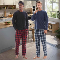 Men's Thermal Fleece Lounge Set with Cozy Check Cotton Pants