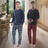 Men's Thermal Fleece Lounge Set with Cozy Check Cotton Pants