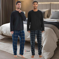 Luxury Design Mens Navy Check Fleece PJs - Warm Winter Pyjama Set