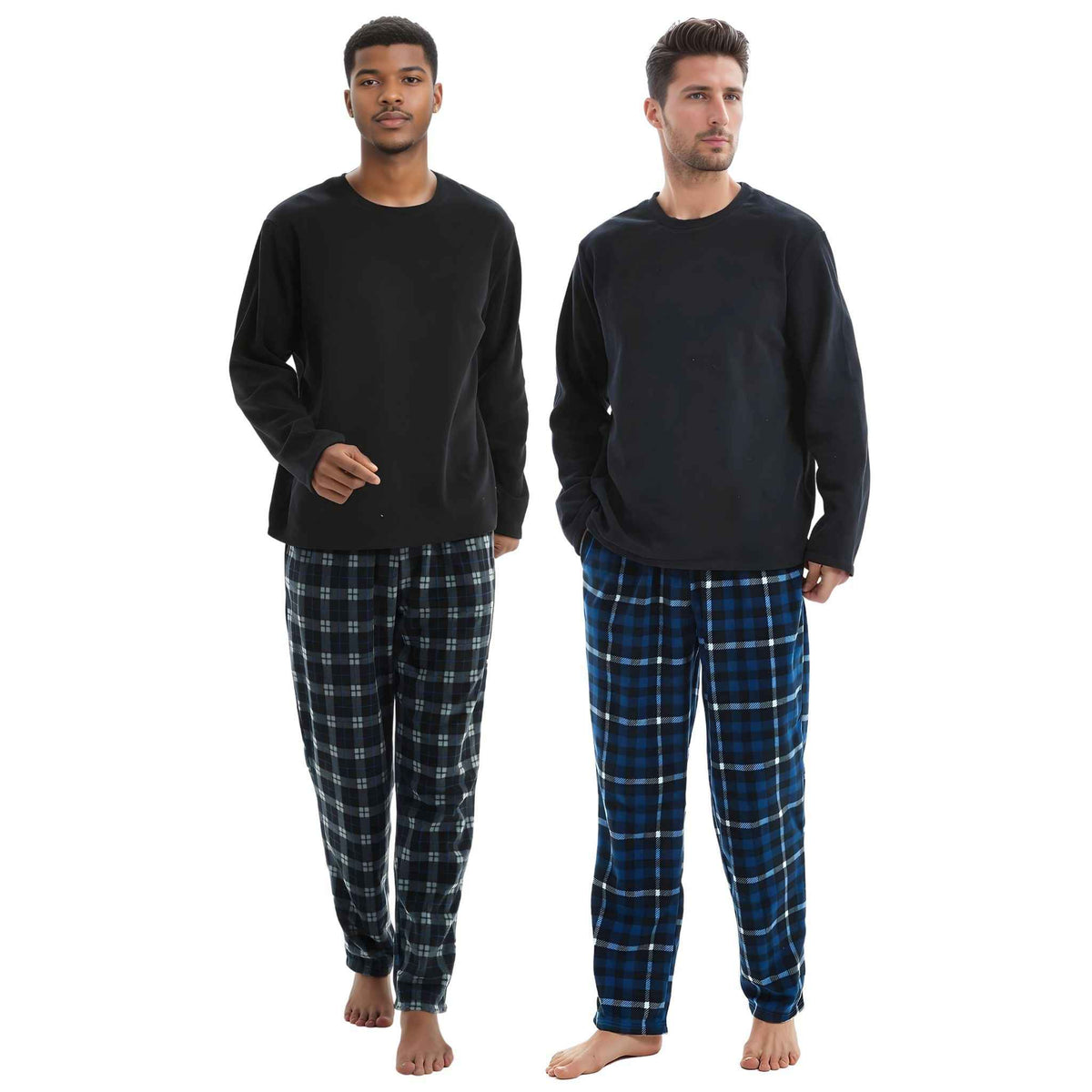 Luxury Design Mens Navy Check Fleece PJs - Warm Winter Pyjama Set