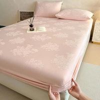 SaneShoppe-Soft 100% Cotton Jacquard Fitted Sheet Set with Elastic All Around Mattress Protector