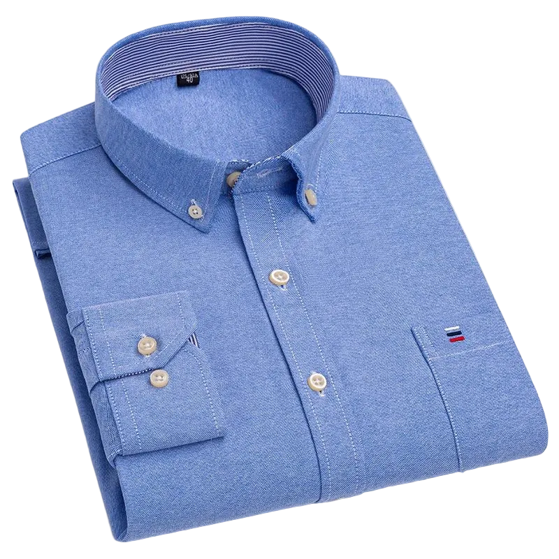 SaneShoppe - 100% Cotton Oxford Men's Shirts Long Sleeves Plaid Soft Regular Fit Formal Dress Shirt Pocket Social Blouse Male Clothes S - 7XL