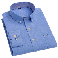 SaneShoppe - 100% Cotton Oxford Men's Shirts Long Sleeves Plaid Soft Regular Fit Formal Dress Shirt Pocket Social Blouse Male Clothes S - 7XL