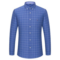 SaneShoppe - 100% Cotton Oxford Men's Shirts Long Sleeves Plaid Soft Regular Fit Formal Dress Shirt Pocket Social Blouse Male Clothes S - 7XL