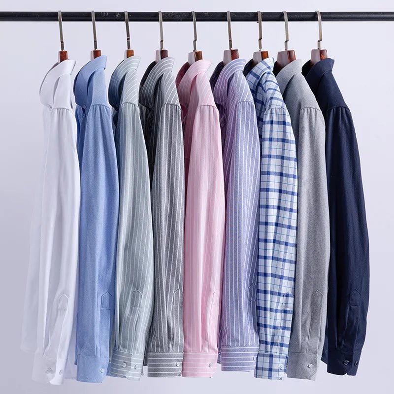SaneShoppe - 100% Cotton Oxford Men's Shirts Long Sleeves Plaid Soft Regular Fit Formal Dress Shirt Pocket Social Blouse Male Clothes S - 7XL