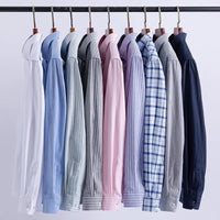 SaneShoppe - 100% Cotton Oxford Men's Shirts Long Sleeves Plaid Soft Regular Fit Formal Dress Shirt Pocket Social Blouse Male Clothes S - 7XL