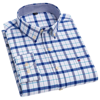 SaneShoppe - 100% Cotton Oxford Men's Shirts Long Sleeves Plaid Soft Regular Fit Formal Dress Shirt Pocket Social Blouse Male Clothes S - 7XL