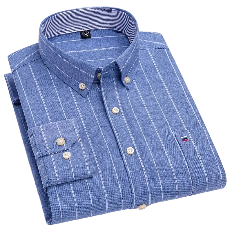 SaneShoppe - 100% Cotton Oxford Men's Shirts Long Sleeves Plaid Soft Regular Fit Formal Dress Shirt Pocket Social Blouse Male Clothes S - 7XL