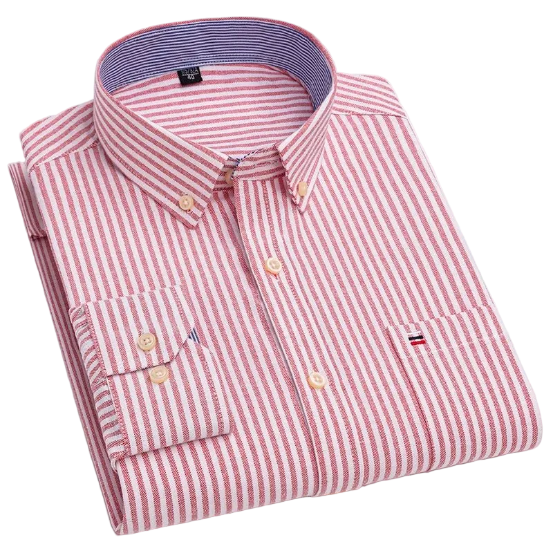 SaneShoppe - 100% Cotton Oxford Men's Shirts Long Sleeves Plaid Soft Regular Fit Formal Dress Shirt Pocket Social Blouse Male Clothes S - 7XL